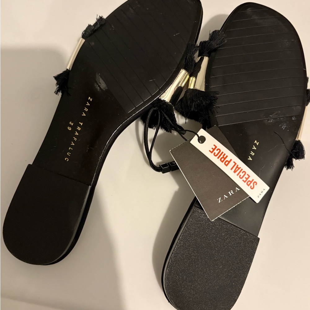 Zara Women's Black and Gold Slide Sandals - Picture 5 of 5